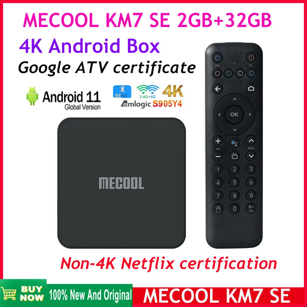 [Genuine] MECOOL KM7 SE 2GB DDR4 32GB 4K ATV Google Certified Android tv 11OS Smart TV Box BT5.1 Chromecast Hebrew Voice Control