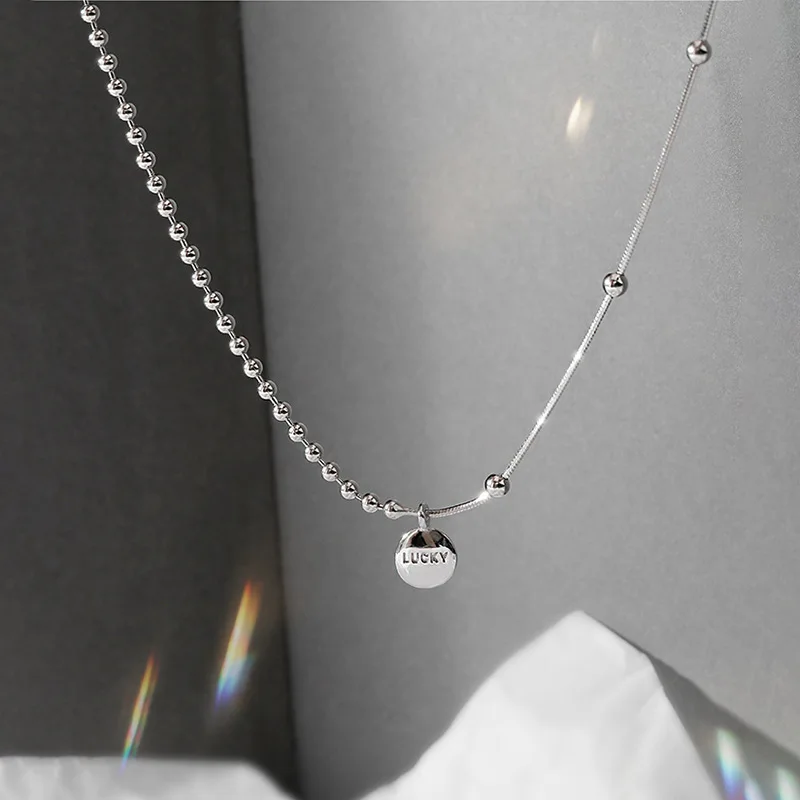 40CM Length 925 Sterling Silver Neck Snake Chain Lucky Round Card Pendants Necklaces Women Luxury Jewelry Accessories Argent 925