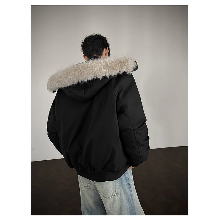 سترات عصرية كلاسيكية قابلة للفصل بياقة من الفرو الصناعي للرجال لخريف وشتاء 2025 معاطف أنيقة فضفاضة ومريحة بلون واحد سترات #5