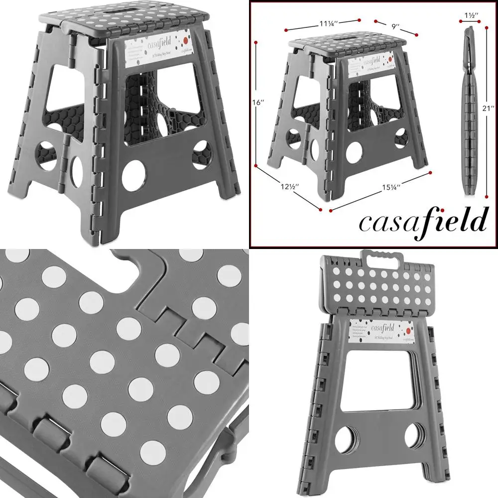 Gray 16 Portable Collapsible Step Stool with Handle- Ideal for Kitchen, Bathroom