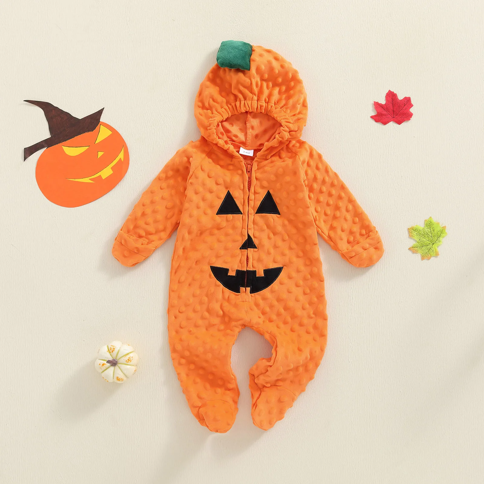 

VISgogo детский комбинезон на Хэллоуин с тыквой и дьяволом на молнии, костюм тыквы с капюшоном и длинными рукавами на осень