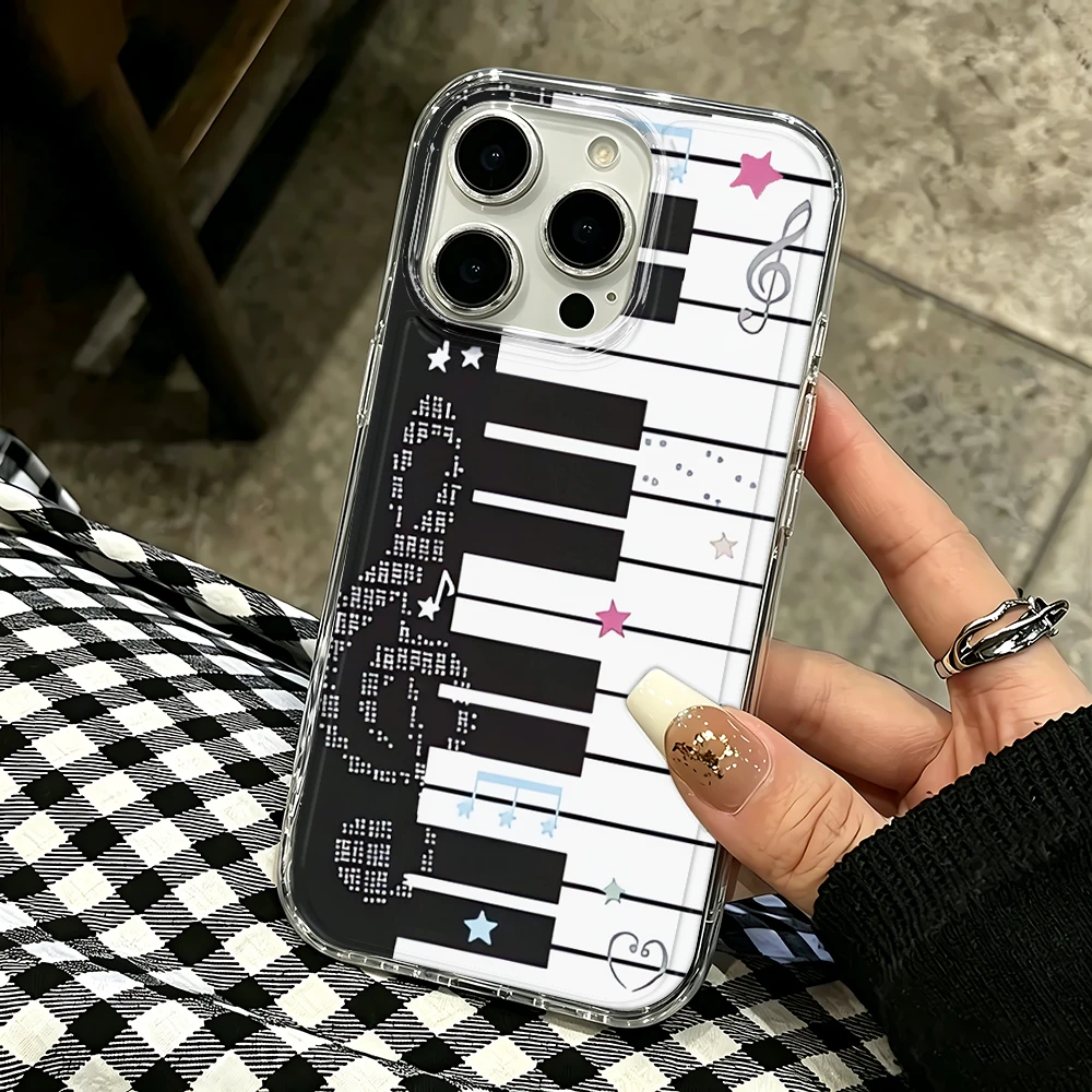 Coque de téléphone pour iPhone 16 17 Air 15 Plus 14 13 12 11 Pro Max, protection intégrale souple, motifs notes de piano, élégante, mignonne, durable, Funda