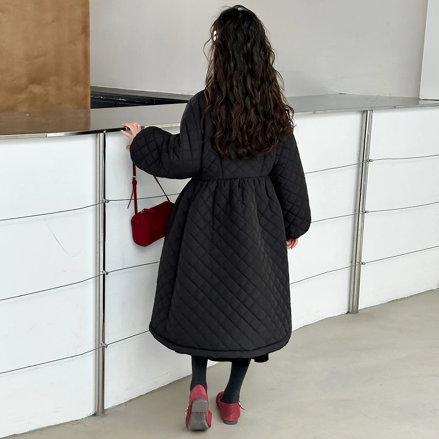 فستان قطني فضفاض وخفيف الوزن بتصميم كلاسيكي متوسط الطول، جاكيت قطني دافئ للفتيات مع مشبك قطني #2