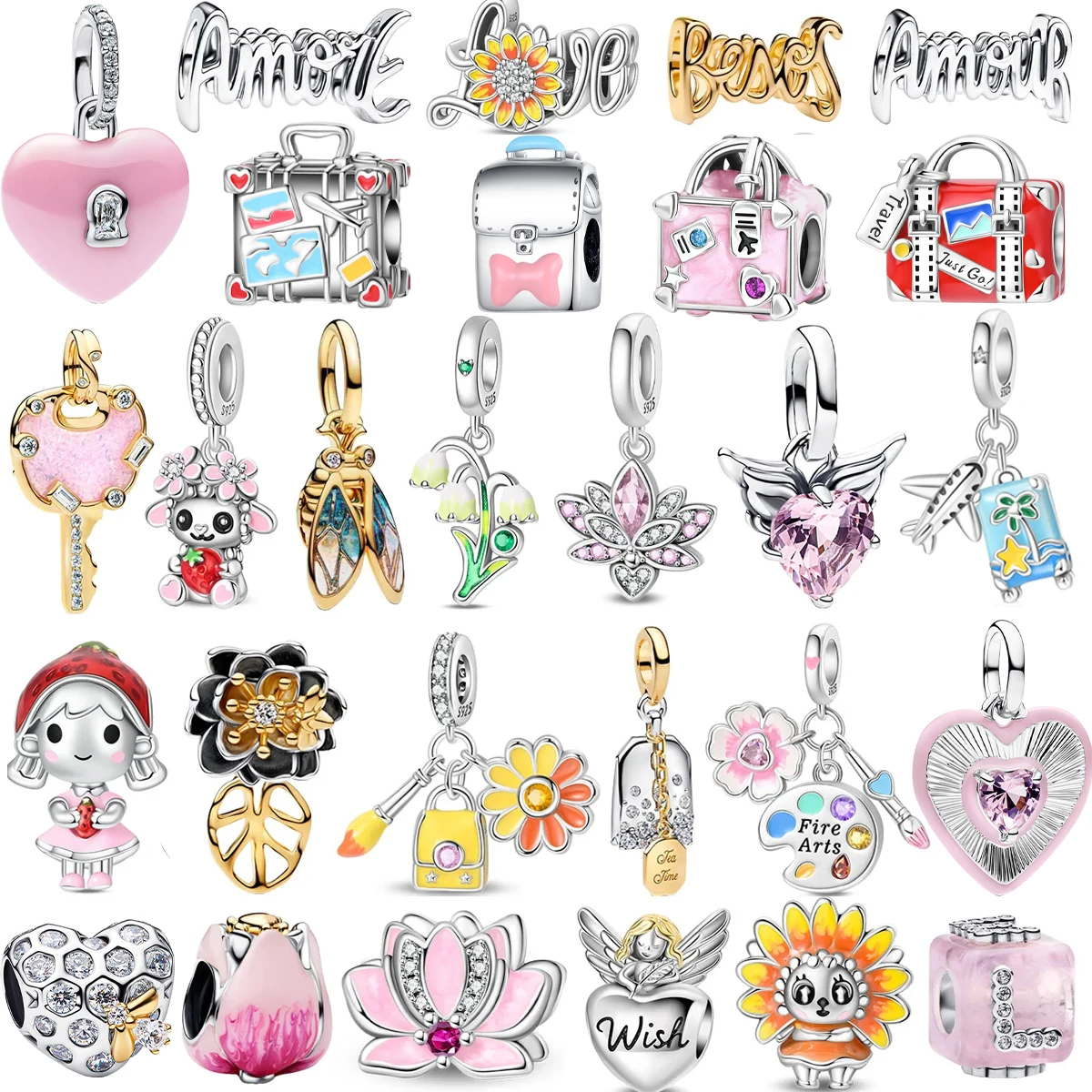 

New 925 Sterling Silver Charms Sunflower Bee Flower Travel Plane Turtle Beads Bracelets Necklaces Womens DIY Jewelry Gift