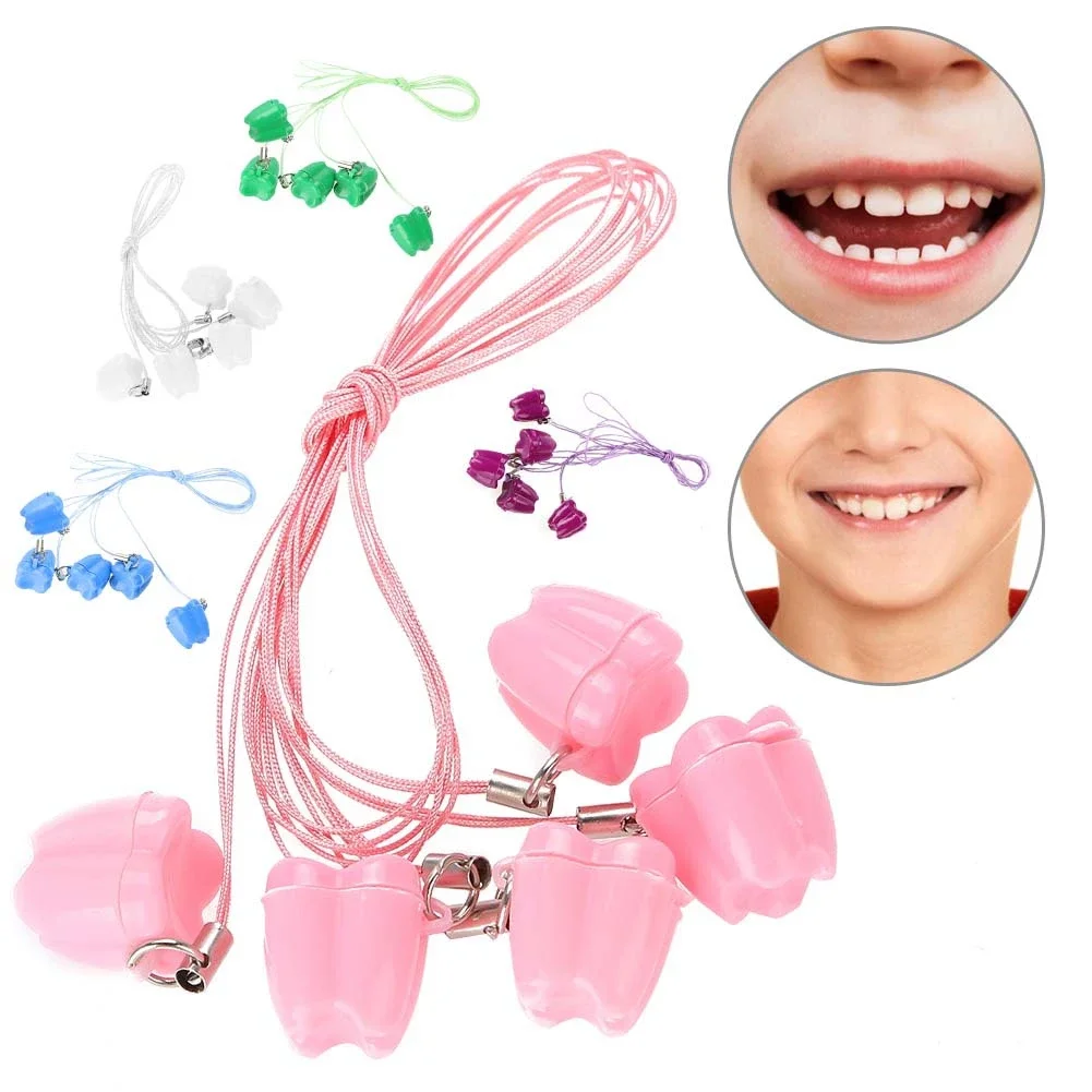 5Pc Cute Children's Mini Collecting Container Tooth Shape Deciduous Teeth Storage Chain Box Tooth Souvenir Save Tools With Rope