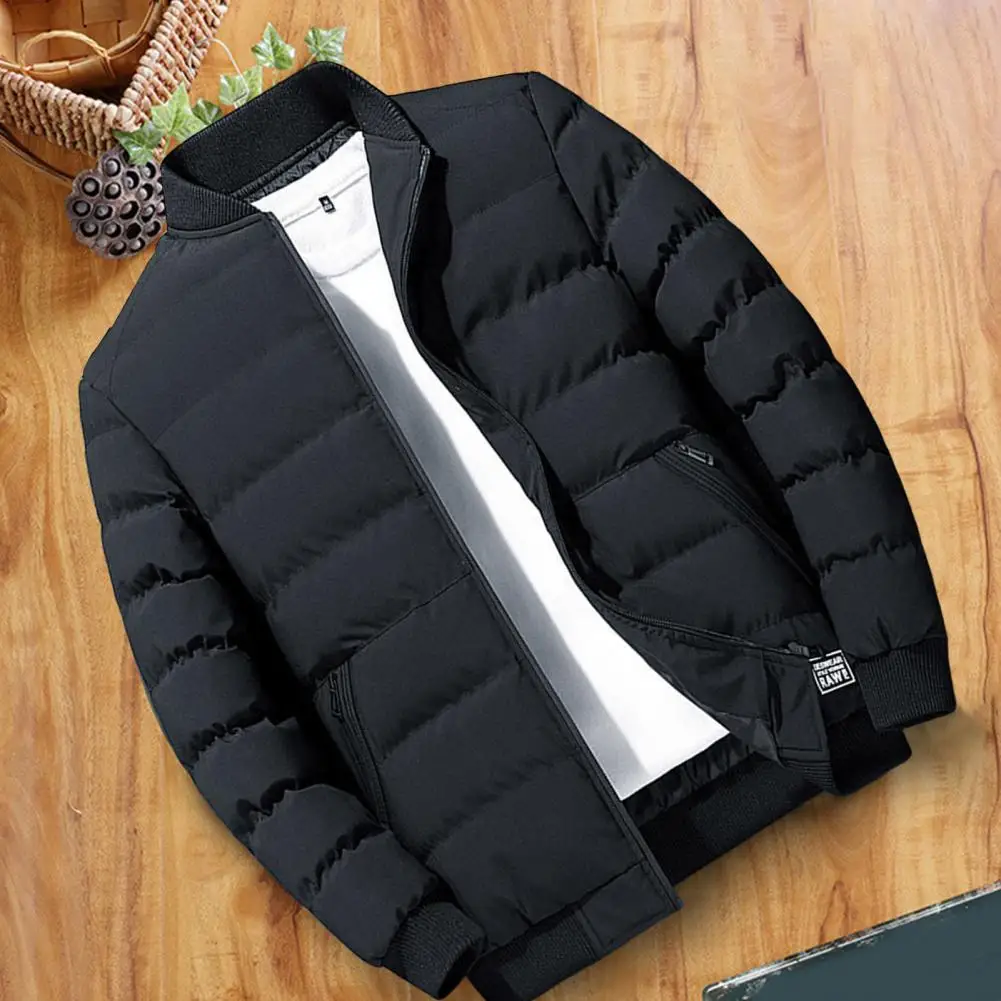 Stylish Men Overcoat  Solid Color Temperament Baseball Jacket  Windproof Pockets Jacket