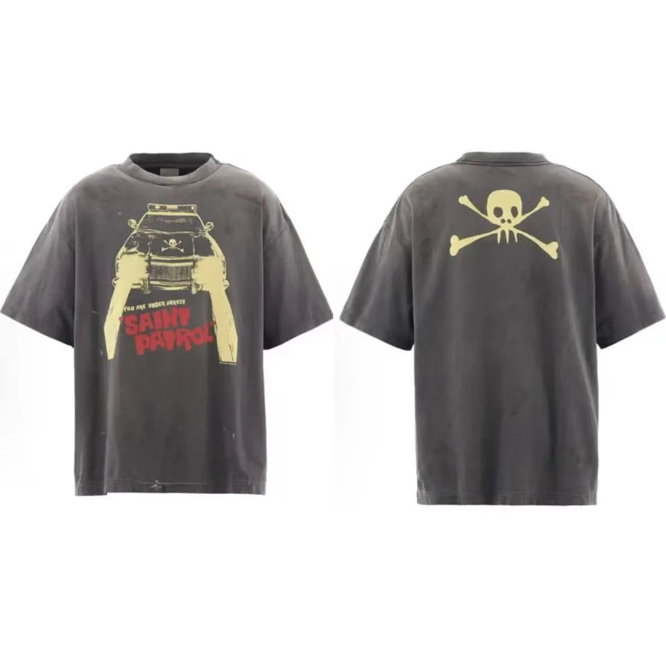 

Винтажная футболка SAINT 25AW со скелетом для мужчин и женщин, футболки лучшего качества, футболка