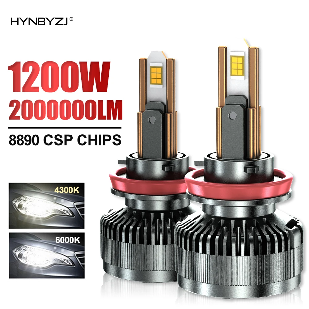 

HYNBYZJ H11 4300k H4 Светодиодные лампы для фар 2000000LM H1 H7 9005 9006 Супер яркие 6-медная трубка Светодиодные лампы для фар 12 В 24 В