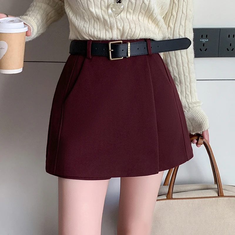 New Women Woolen Shorts 2024 Autumn Winter Fashion High Waist A-line Wool Shorts Skirts Korean Style Ladies Casual Culottes