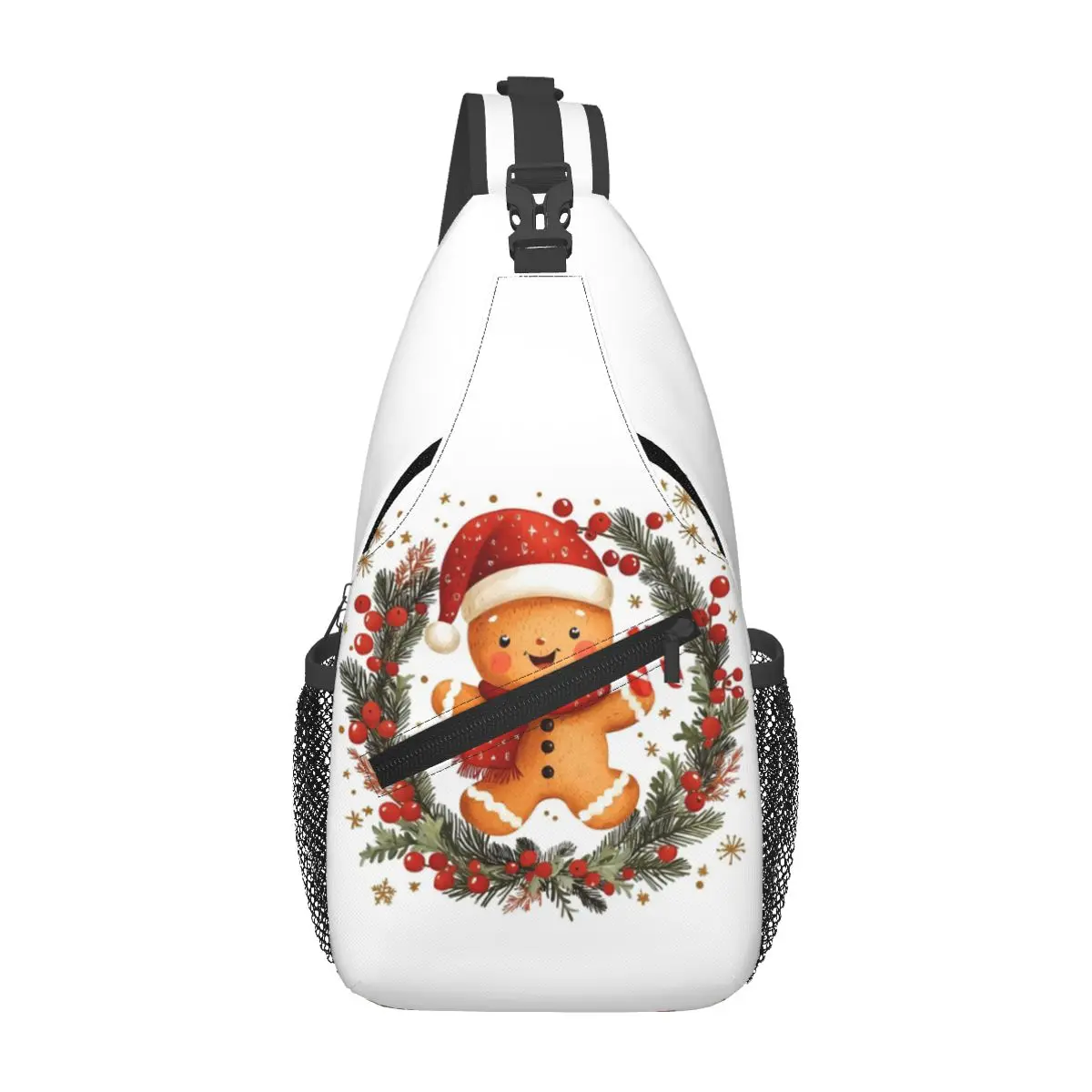 Holly Jolly Gingerbread Chest Bag Men Sling Crossbody Backpack Chest Bag Traveling Hiking Daypack Shoulder Bag