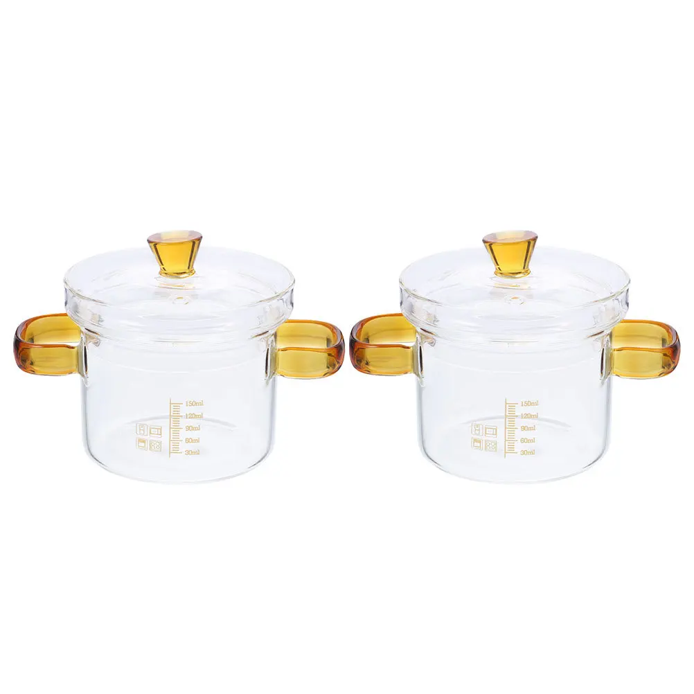 

2Pcs Glass Stew Pot Heat Resistant Kitchen Household Double Ear Cooking Pot for Soup Milk Noodles Heat-Resistant