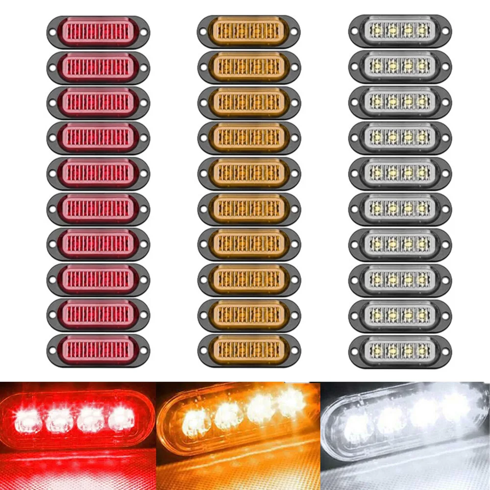 

10PCS LED Side Marker Lights Front Rear Side Lights RV Truck Trailer Clearance Light Waterproof 4LED Indicator Car Lights 12-24V