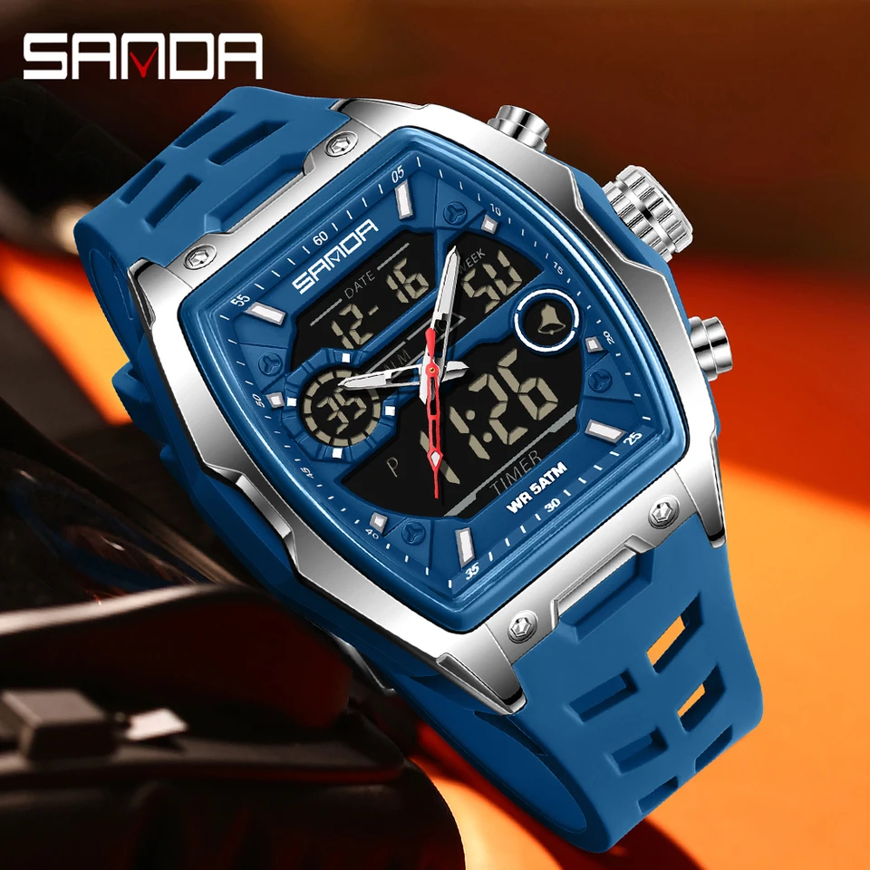 SANDA 6235 Watches for Man New Sports Wine Barrel Man Watch Alarm