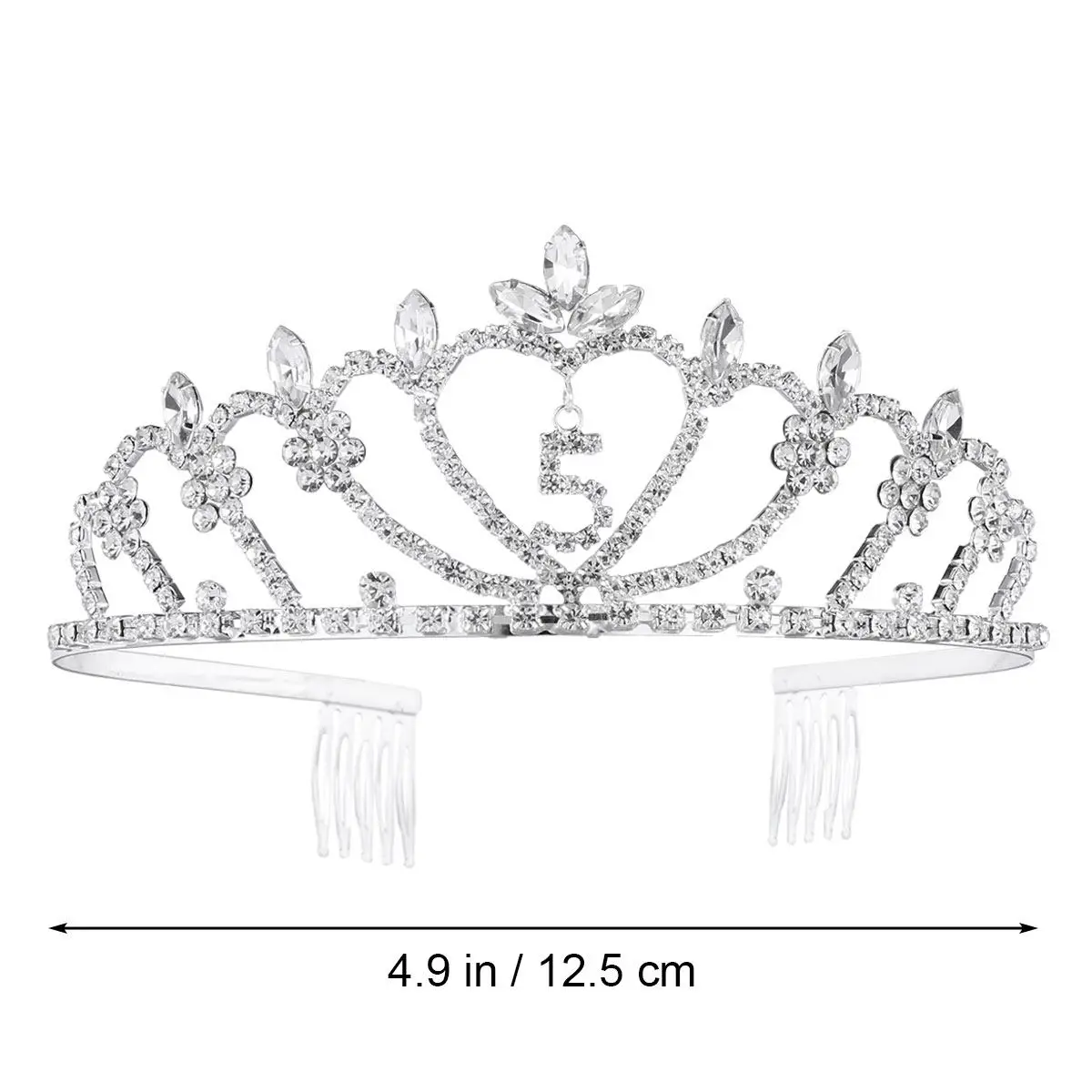 1Pcs Handcrafted Rhinestone Crown for Birthday Celebration Sturdy Silver Plated Tiara Headpiece Peach Heart Crown