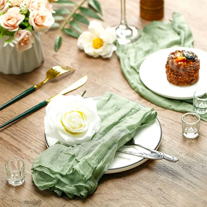 Gauze Cheesecloth Napkins Wrinkled Dinner Napkins Table Napkins Decorative Cloth Napkins (Green, 12 Packs)