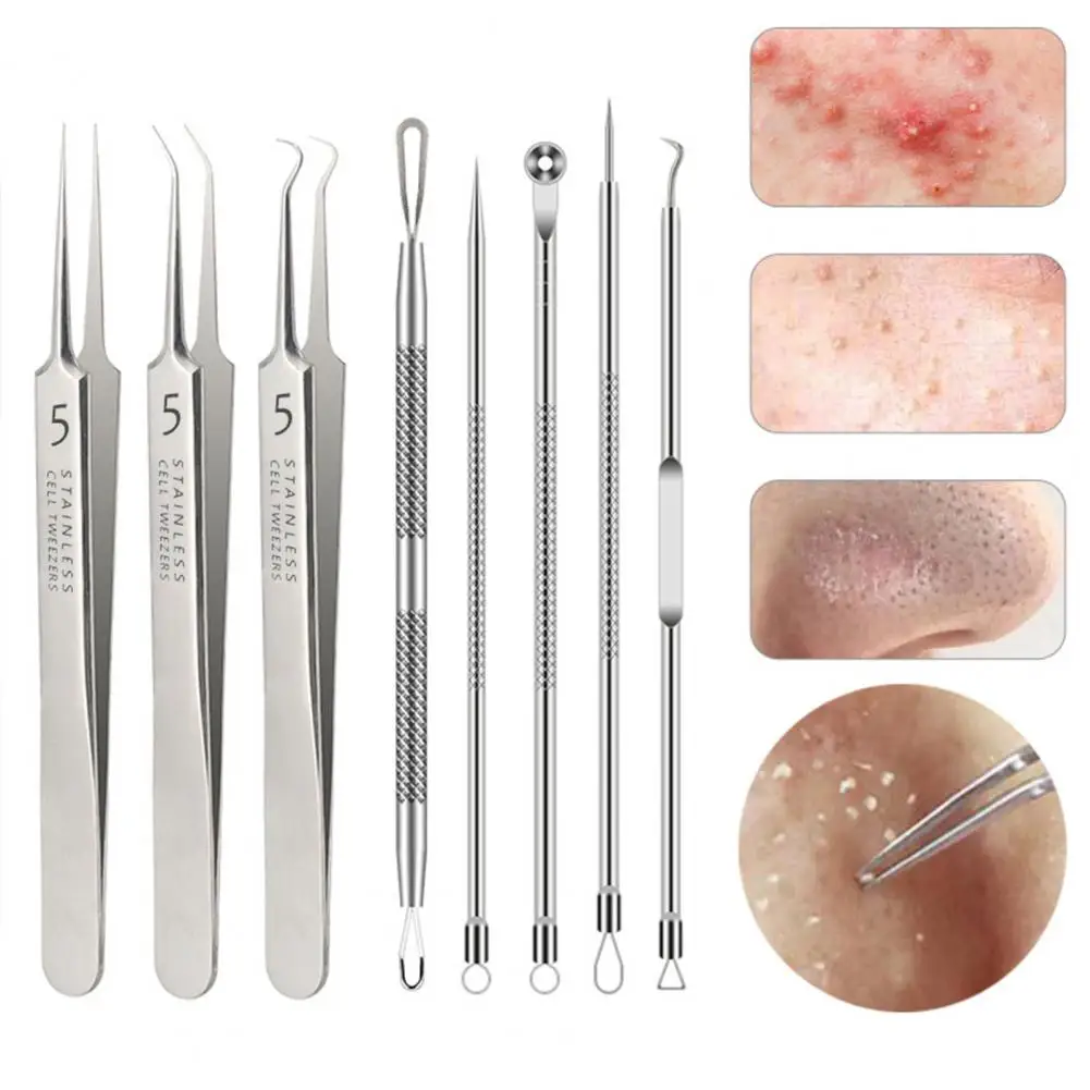 Comedondrukker Kit Roestvrijstalen Acne Naald Pincet Set voor Gezichtsreiniging Gereedschap Professionele Puistje Popping Tools