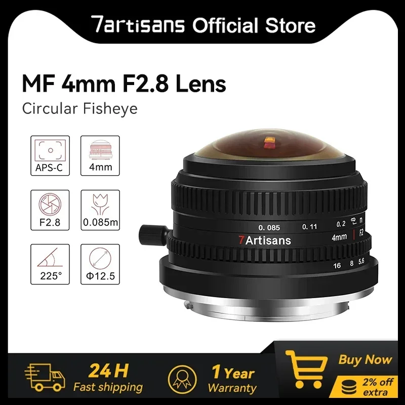 7artisans 4mm F2.8 225° APS-C Circular Fisheye MF Prime Lens For Sony E A6400 ZVE10 Fujifilm X X-T1 X-Pro1 X-A10 Micro 4/3 EPM1