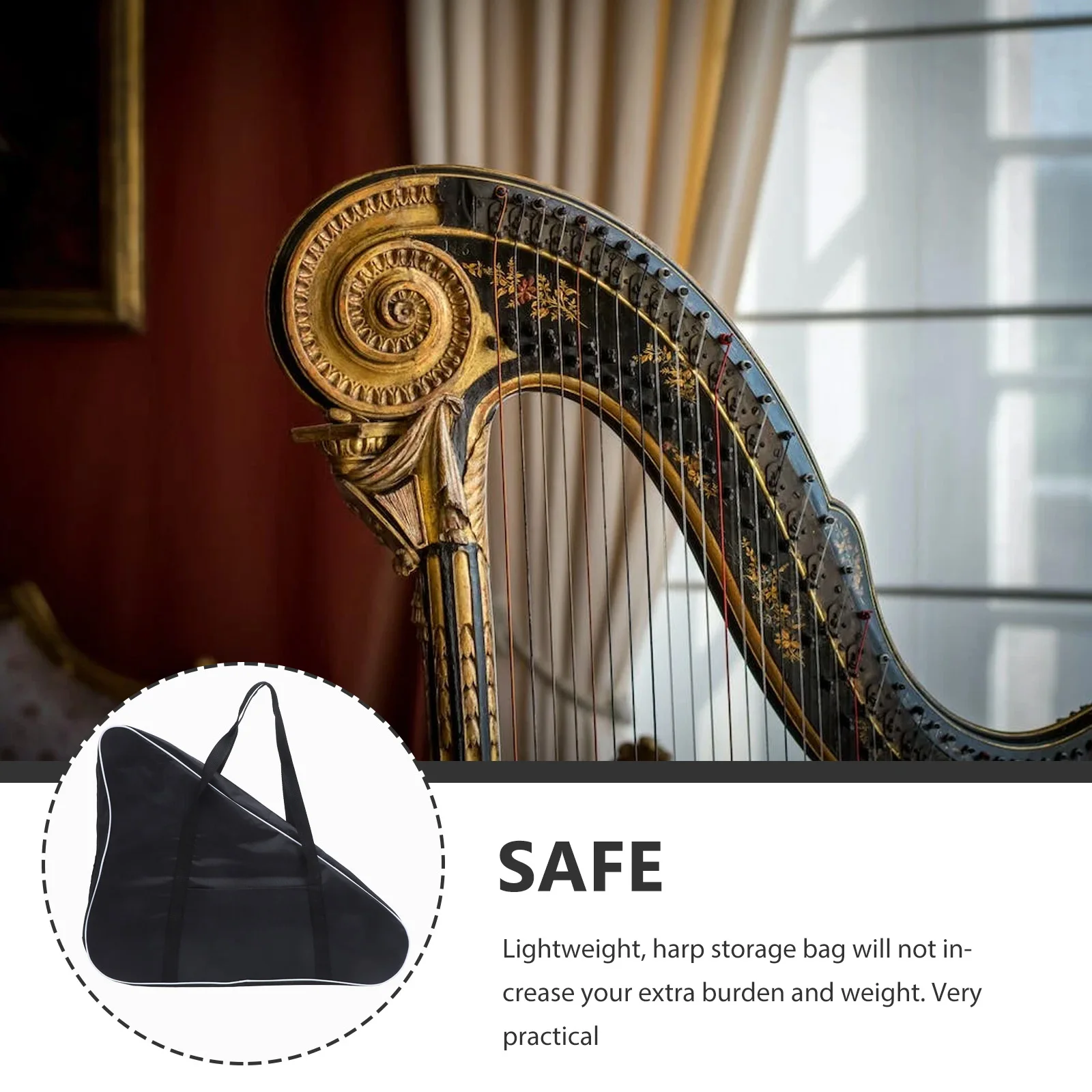 

Harp Bag Instrument Storage Pouch 15-19 Strings Lightweight Durable Thumb Piano Storage Bag Musical Supply Accessories