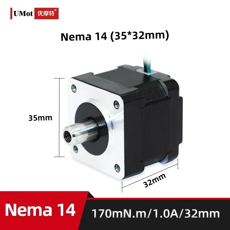 

UMOT DC Hybrid Nema14 Micro Hollow Shaft Stepper Motor with Height 32mm Current 1.0A Holding Torque 170mN.m for CNC Glue Machine