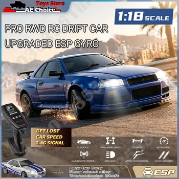 LDRC LD1899 1/18 GTR R34 RWD RC Samochód Driftowy 2.4G ESP Żyroskop Metalowa Karoseria ze Stopu Aluminium Światła LED Samochód Wyścigowy Zabawka Hobby Prezent dla Chłopców