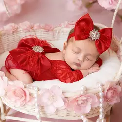 Ylsteed Newborn Lace Romper Photography Outfit Baby Girl Back Big Bow Costume for Photoshoot Infant Picture Props