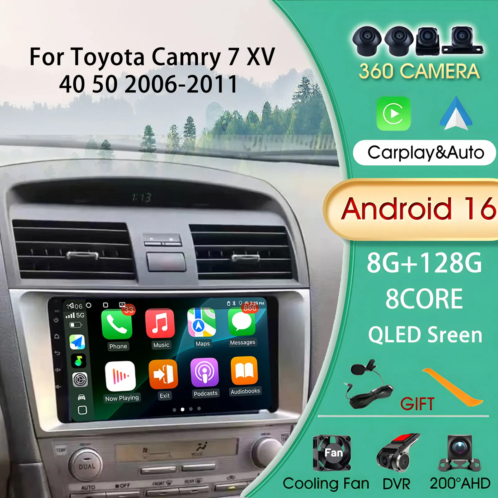

Car Radio Android 16 Carplay Bluetooth Android Auto Wireless For Toyota Camry 7 XV 40 50 2006-2011 Autoradio 8Core Navigation