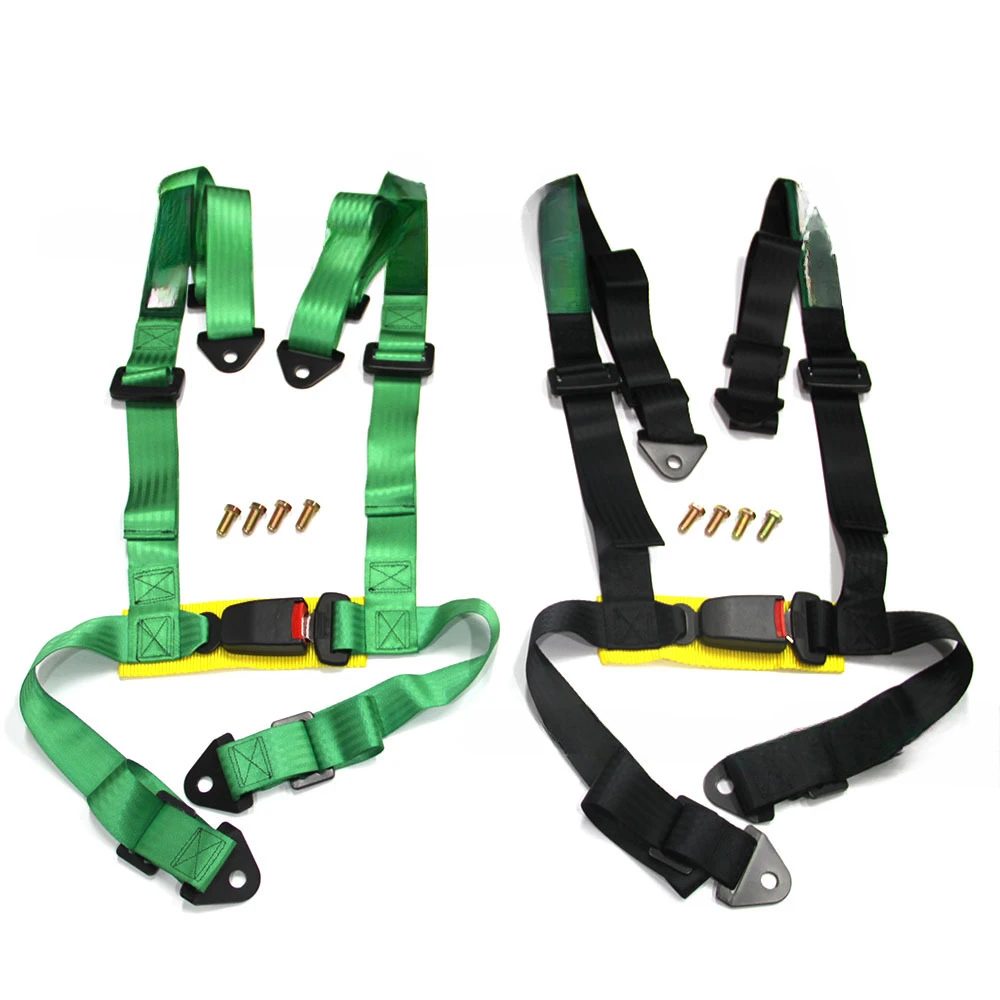 Car modified racing style seat belt, universal two-inch four-point green buckle seat belt