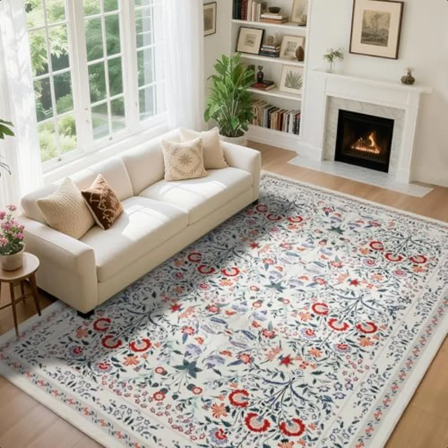 

Area Rug Living Room Rug 5X7 Rugs for Living Room Floral Boho Low Pile er Soft Washable Rug Stain Resistant Indoor Floor NonSli