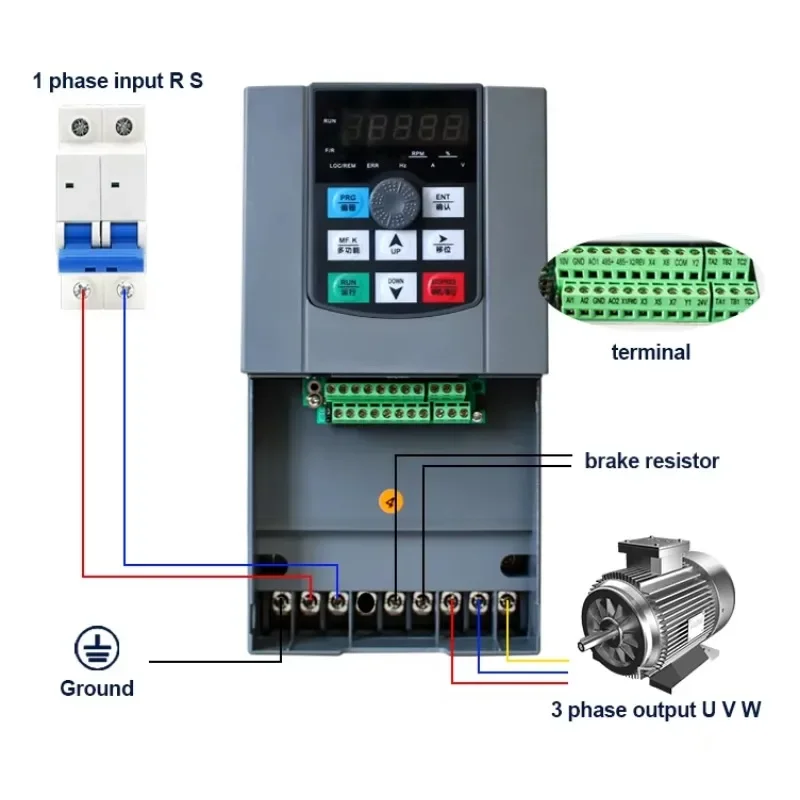 Convertisseur de fréquence d'entrée monophasé 220V ou triphasé 380V, onduleur pour moteur 2,2kw 4kw 5,5kw