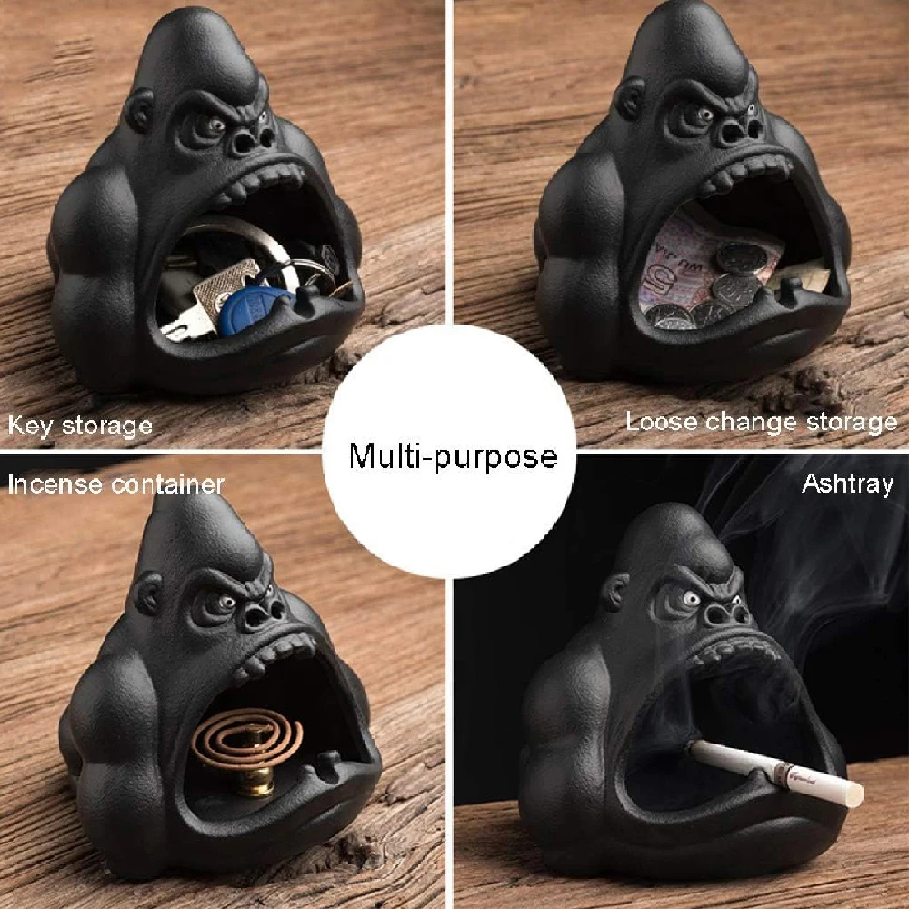 Creative Ceramic Cartoon Gorilla Orangutan Ashtray Gorilla Ashtrays Home Anti-flying Ash Ornament Accessories Decoration