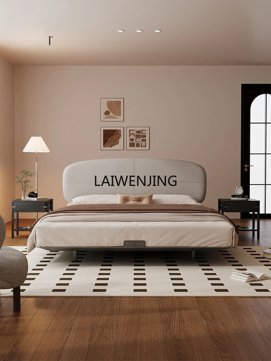 MJY leather art Italian minimalist master bedroom suspended double  luxury soft bag bed