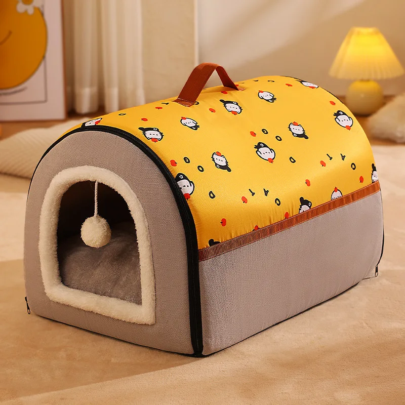 

Semi-enclosed Dog House Soft Dog Cave Bed Foldable Removable&Washable Warm House Nest with Mat Small Medium Pets Animals Kennel