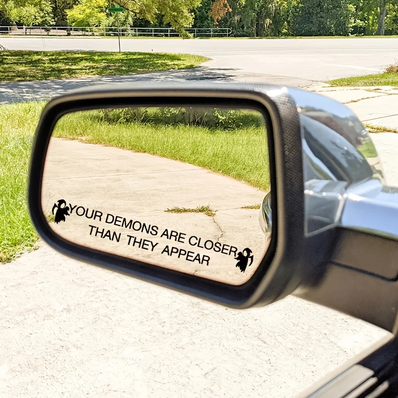 Your Demons Are Closer Than They Appear Vinyl Sticker Decals, Removable Car Mirror Decal Halloween Decor, Funny Car Decal