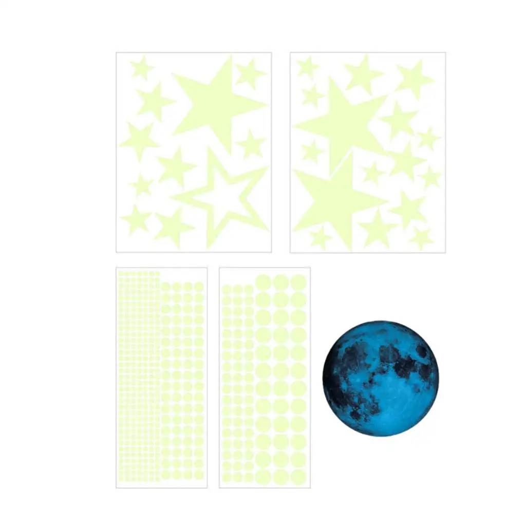 5x Glow in The Dark Wall Stickers Home DIY Mural Stars Moon Dot Stickers Decal for Bedroom Nursery Kids Room Boys Girls Ceiling