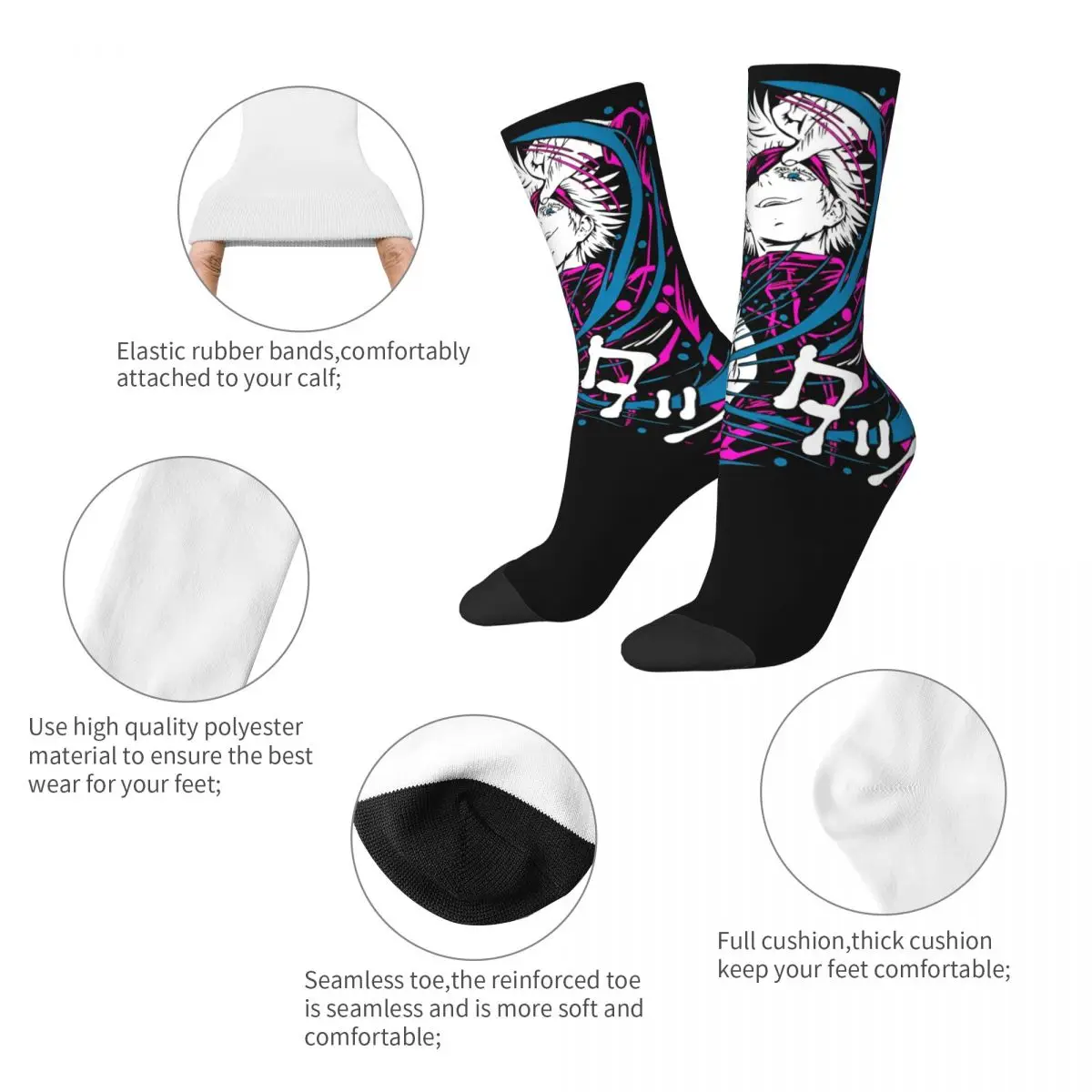 Winter Warm Colorful Women Men Gojo Satoru Socks Jujutsu Kaisen Japanese Anime Breathable Crew Socks