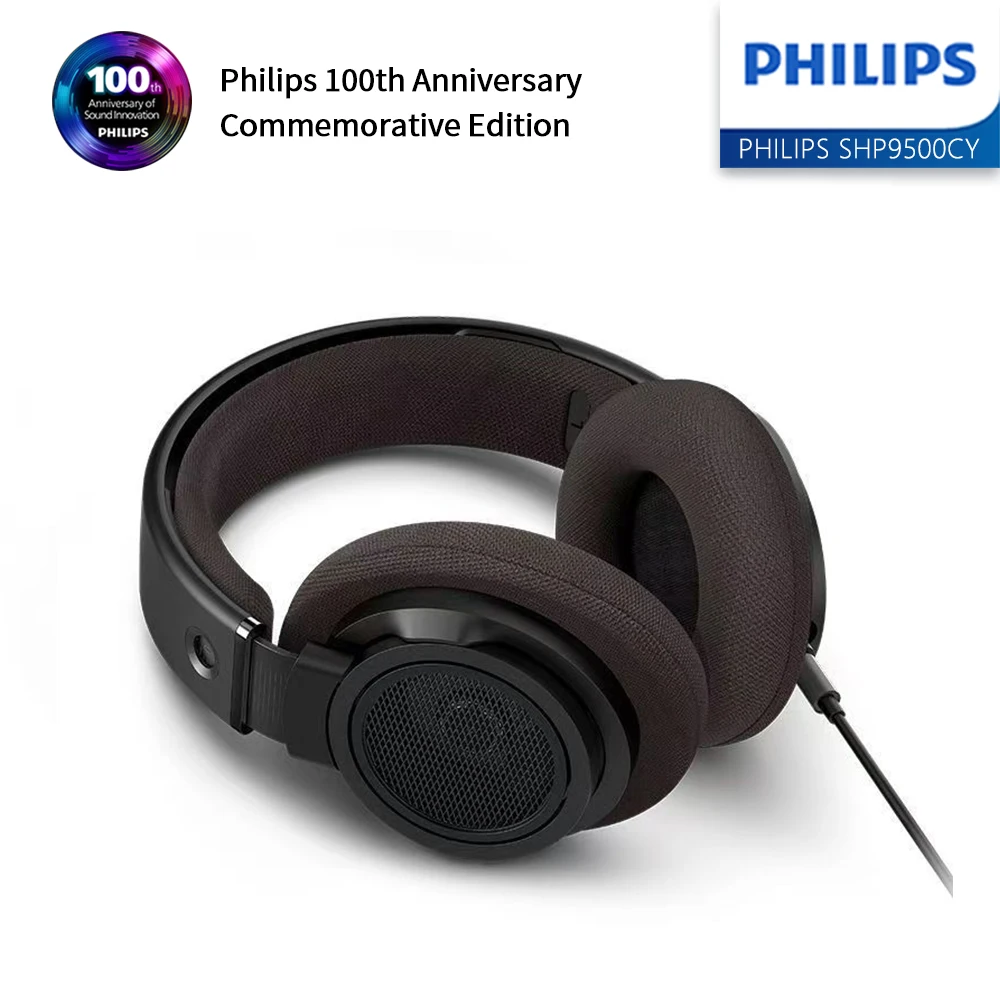 فيليبس SHP9500CY سماعة رأس سلكية مع كابل الصوت 6.3 مللي متر محول HiFi سماعة مراقبة احترافية 100th طبعة تذكارية
