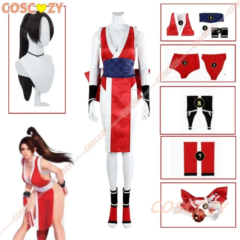 

Street Fighter 6, костюм для косплея Mai Shiranui, парик, пояс, хвост, аксессуары, комплект, сексуальное платье на Хэллоуин, униформа XS-XXXL