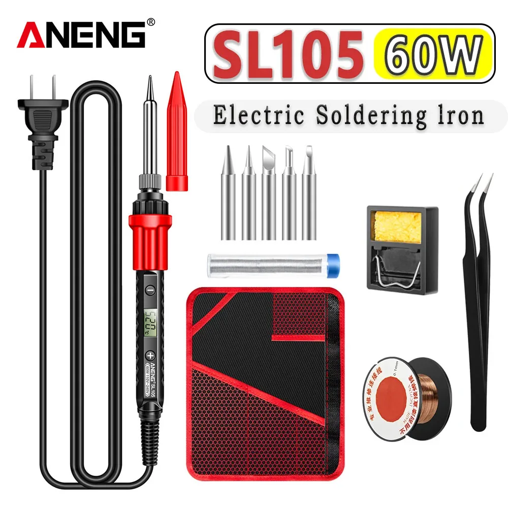 ANENG 60W Digital Electric Soldering Iron Adjustable Temperature 180-520°C Large Screen SL105 Repair Welding Repair Tool 110V/US