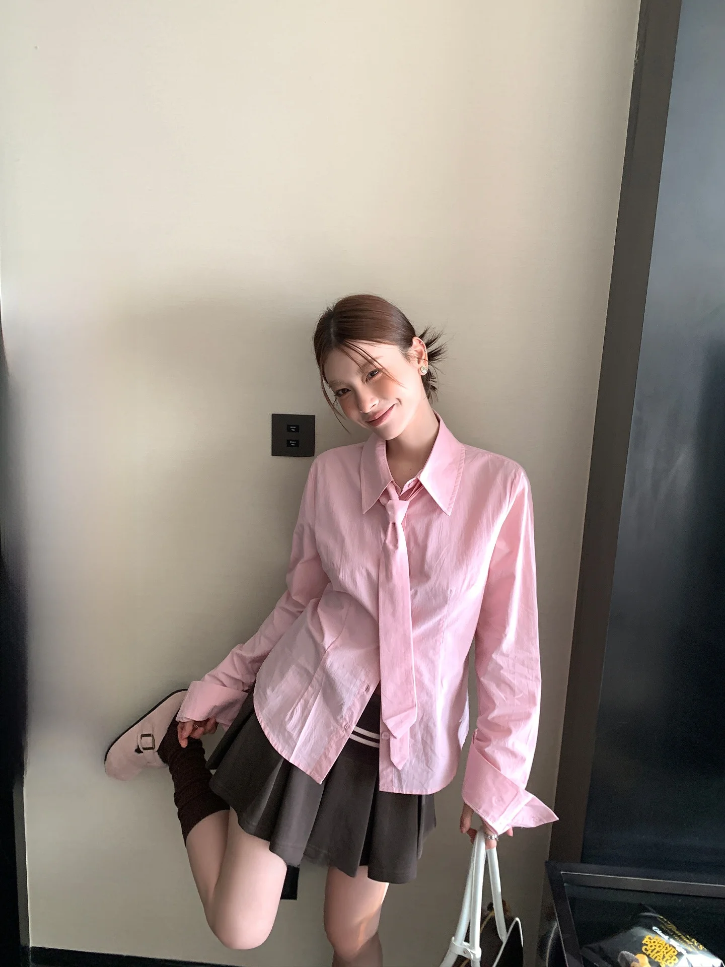 

LIONE mat Korean Sle Pure Color Long Sve irt with Tie Ele Layering Women's Faion Breathable Comfortable