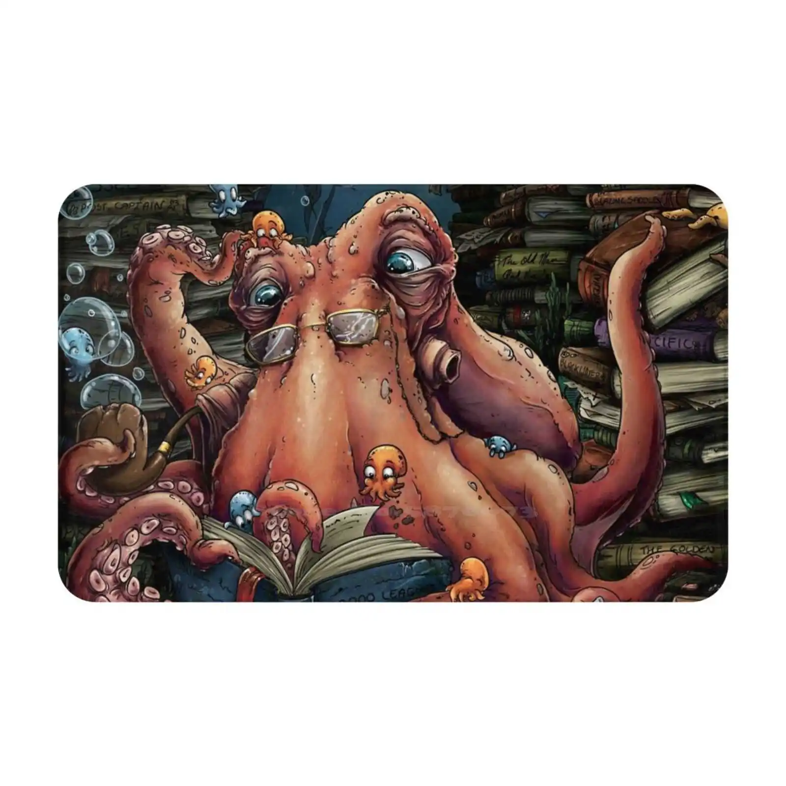 Grandpa Octopus Soft Cushion Car Home Carpet Door Mat Octopus Octopi Ocean Underwater Cute Animals Pink Blue Books Library