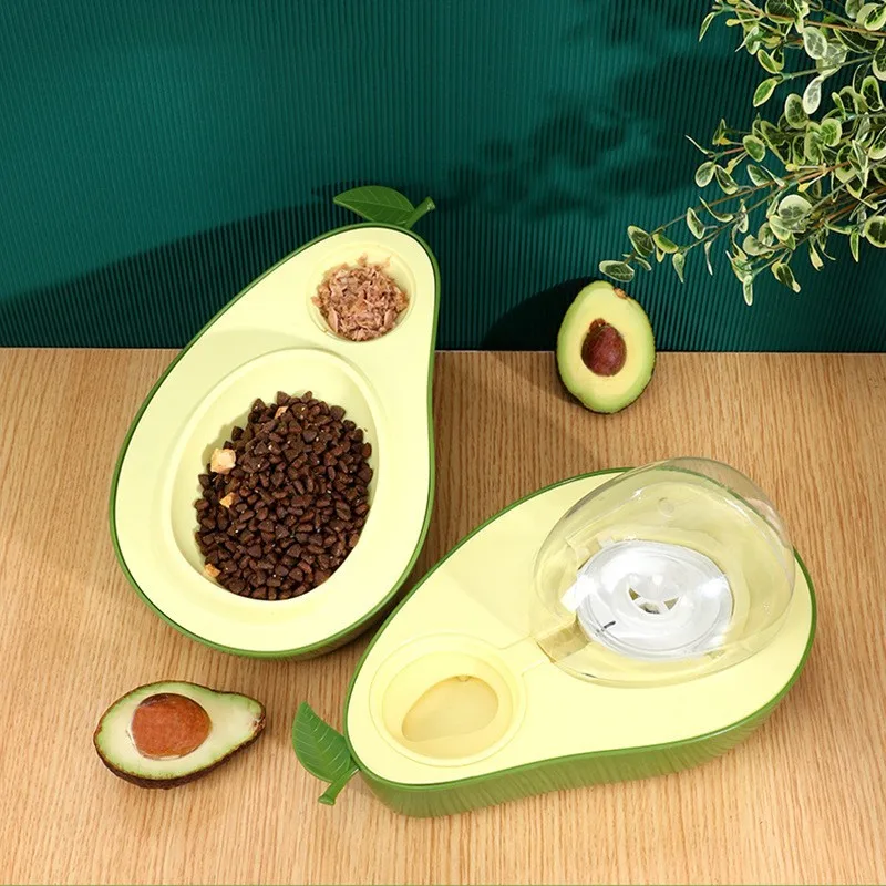 Avocado Cat Bowl Double Bowl Automatic Drinking Water Cat Food Bowl Neck Protection Anti overturning Cat Drinking Water