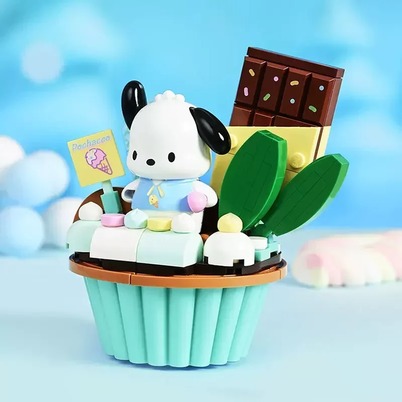 Keeppley Sanrio Pochacco Series Building Blocks Cartoon Street Scene Cute Cake Model Ornaments Educational Toys Birthday Gift