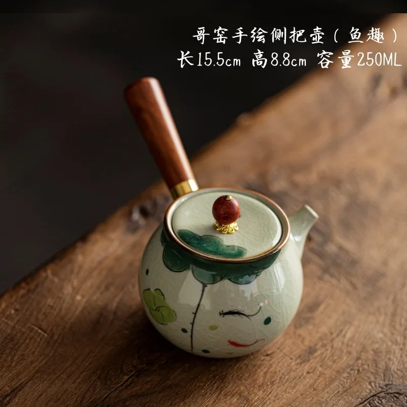 

Ice Crack Pattern Ge Kiln Teapot Hand-painted Side Handle Brewing Pot Ceramic Kung Fu Tea Set Single Household New