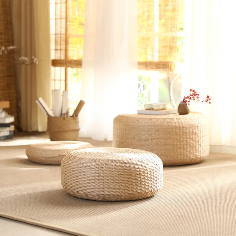 Natural Grass Seat Cushion, Breathable Woven Floor Pad for Office & Home, Comfortable Tatami Mat for Tea Room & Bay Window
