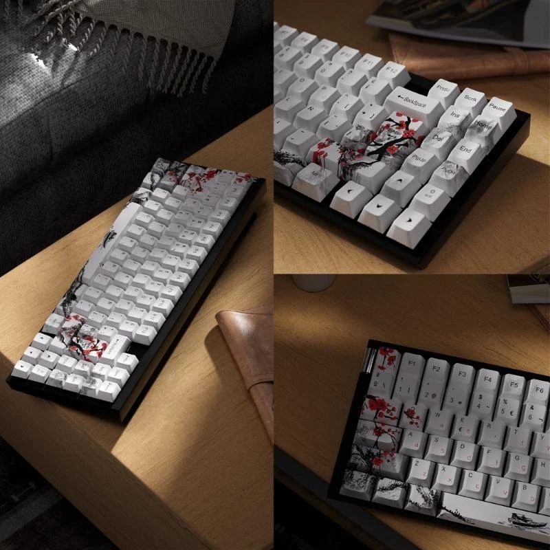 77UB 128Keys Plum Blossom OEM Profile Keycaps Thick Keycaps for 87/96/104/108 for Mechanical Keyboards Switches 7 Languages