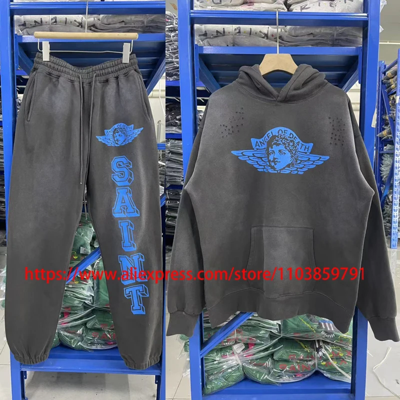 

25SS Streetwear Saint Casual Pants Men Women Loose Letter Logo Print Retro Washed Saint Sweatpants Fashionable Suit