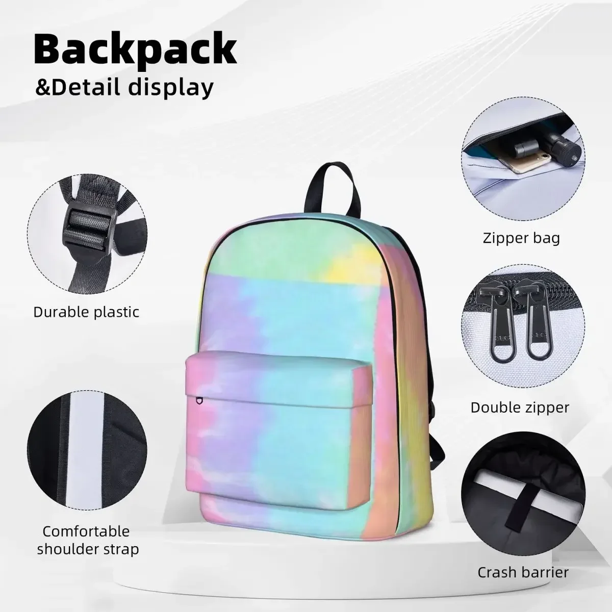 Tie Dye Pastel Woman Backpacks Boys Girls Bookbag Waterproof Students School Bags Portability Travel Rucksack Shoulder Bag