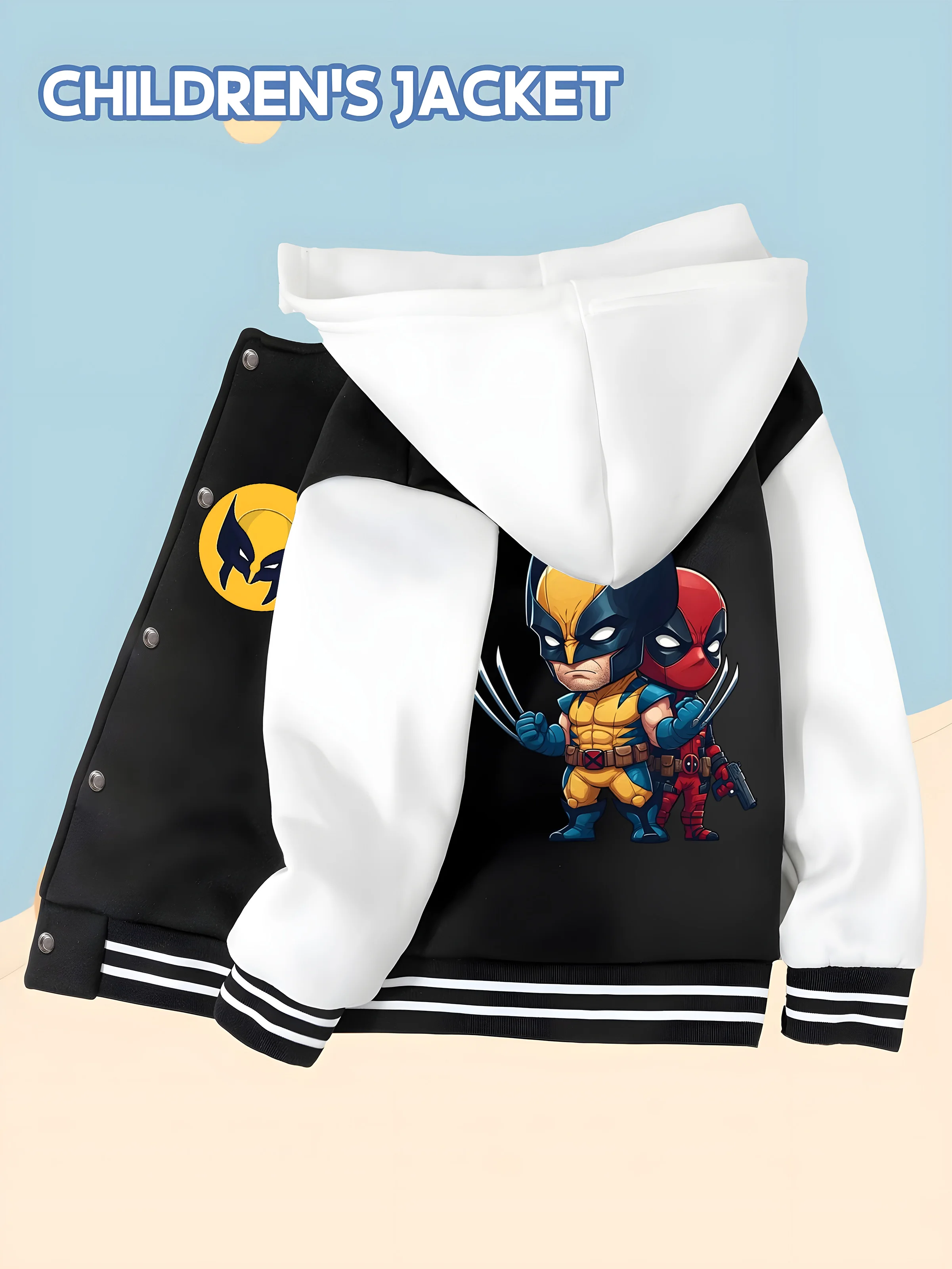 

MINISO Marvel Boys Baseball Jacket - Venom Twins Print, Double-Sided Pattern, Comfortable Fabric, Black and White, Trendy