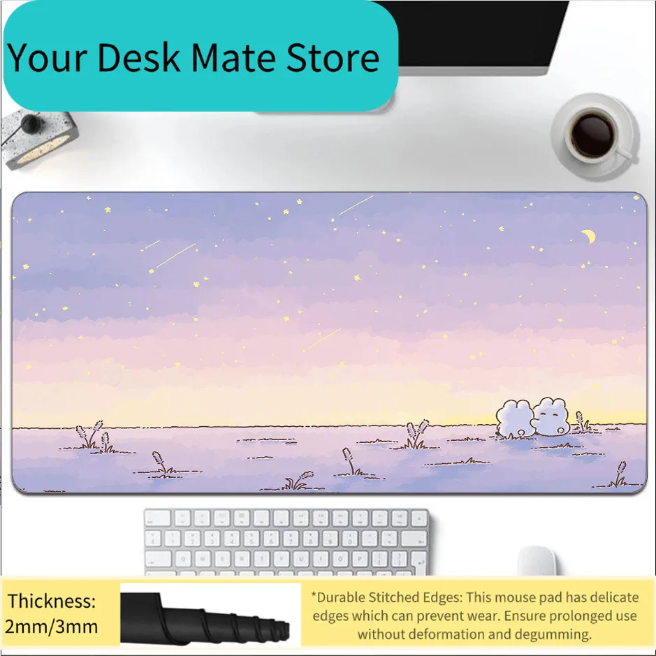 Kawaii Mauspad Anime Sunset Purple Rabbit Gaming Zubehör Großes Mauspad XXL Tastatur Ästhetik Schreibtischunterlage Pad für