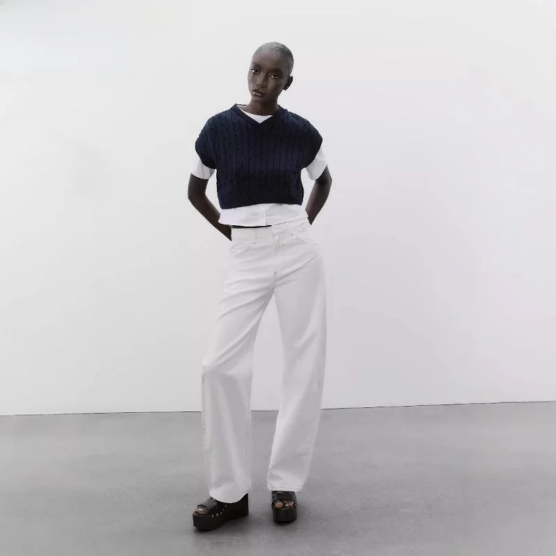 2025년 봄 여성용 면 혼방 반팔 라운드넥 베스트 티셔츠 편안한 패치워크 디자인 출퇴근 스타일 니트 탑